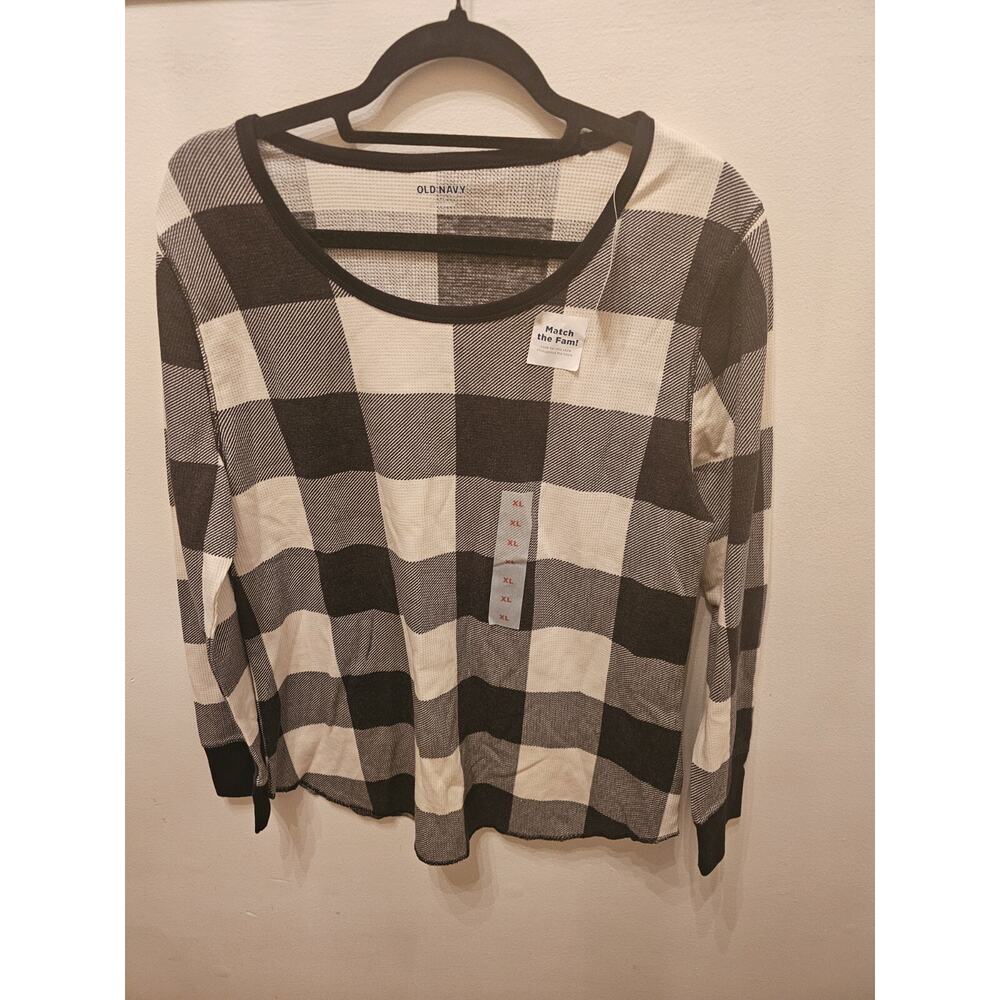 Old Navy Women's XL Black And White Plaid Long Sleeve Sleep PJ Shirt NWT